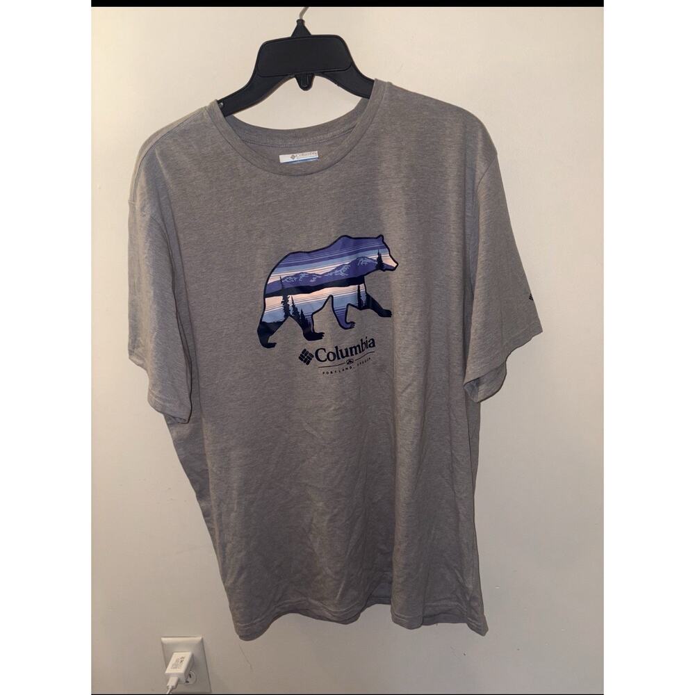 Columbia Bear Graphic T Shirt Mens XL Gray Outdoor Nature Tee Portland Oregon